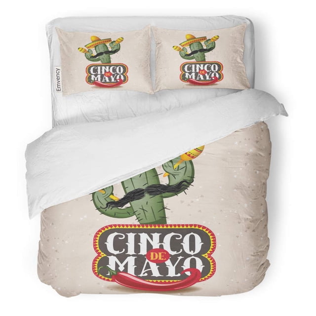 Juego de ropa de cama ABPHQTO de 3 Piezas Cinco de Mayo Sombrero Chili Pepper Cactus y Maracas Funda nórdica Twin