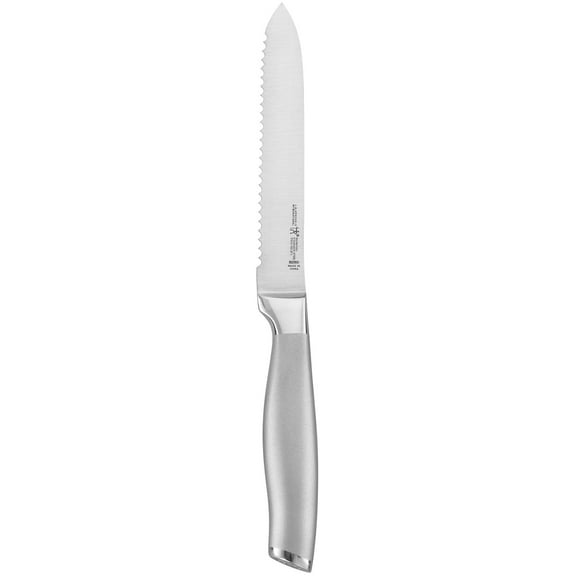 ZRuEzyX HENCKELS Modernist Razor-Sharp 5-inch Serrated Utility Knife, Tomato Knife, German Engineered Informed by 100  Years of Mastery, Gray