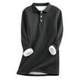 thumbnail image 2 of lcziwo Fleece Lined Sweatshirt for Women Casual Button Lapel Long Sleeve Polos Shirts Solid Color Pullover Tops Loungewear, Dark Gray, XXL, 2 of 6