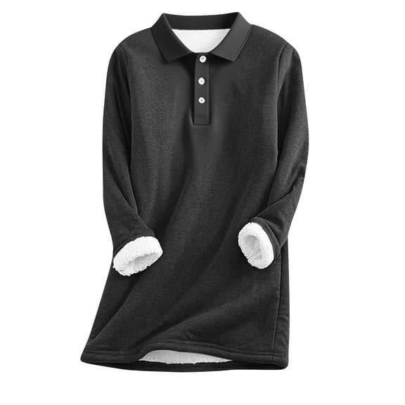 DAFPZW Women Lapel Sweatshirts Winter Pullover 1/4 Button Fleece Lining Sweatshirt Long Sleeve Chunky Top Sherpa Outerwear