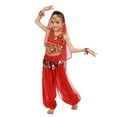 thumbnail image 3 of (2-Pack) Rinsvye Kids Belly Dance Glitter Mesh Performance Outfit Festival Wear Stage Show Net Skirt Top Set Dance Party, 3 of 4