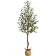 thumbnail image 1 of Indoor 6 ft artificial olive tree - realistic faux olive tree con moss in double-handled woven basket, silk plant con faux wood trunk y fruit, ideal para para home o oficina decor, 1 pack, 1 of 6