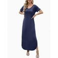 thumbnail image 3 of Women's Dresses V Neck Casual Short Sleeve Loose Pocket Slits Long Dress, 3 of 6