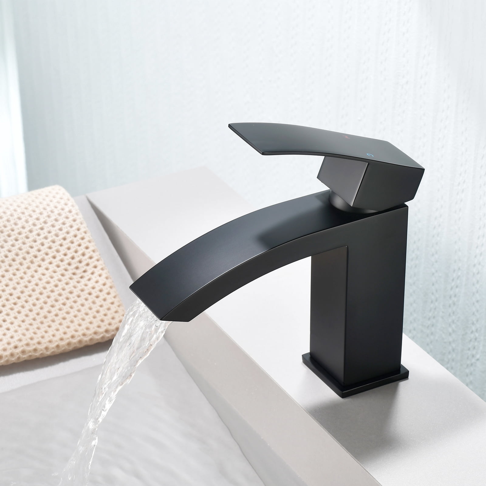 Cobbe Single-Handle Bathroom Sink Faucet for Vanity Single-Hole Installation with Low-Arc Spout and Pop-Up Drain Matte Black