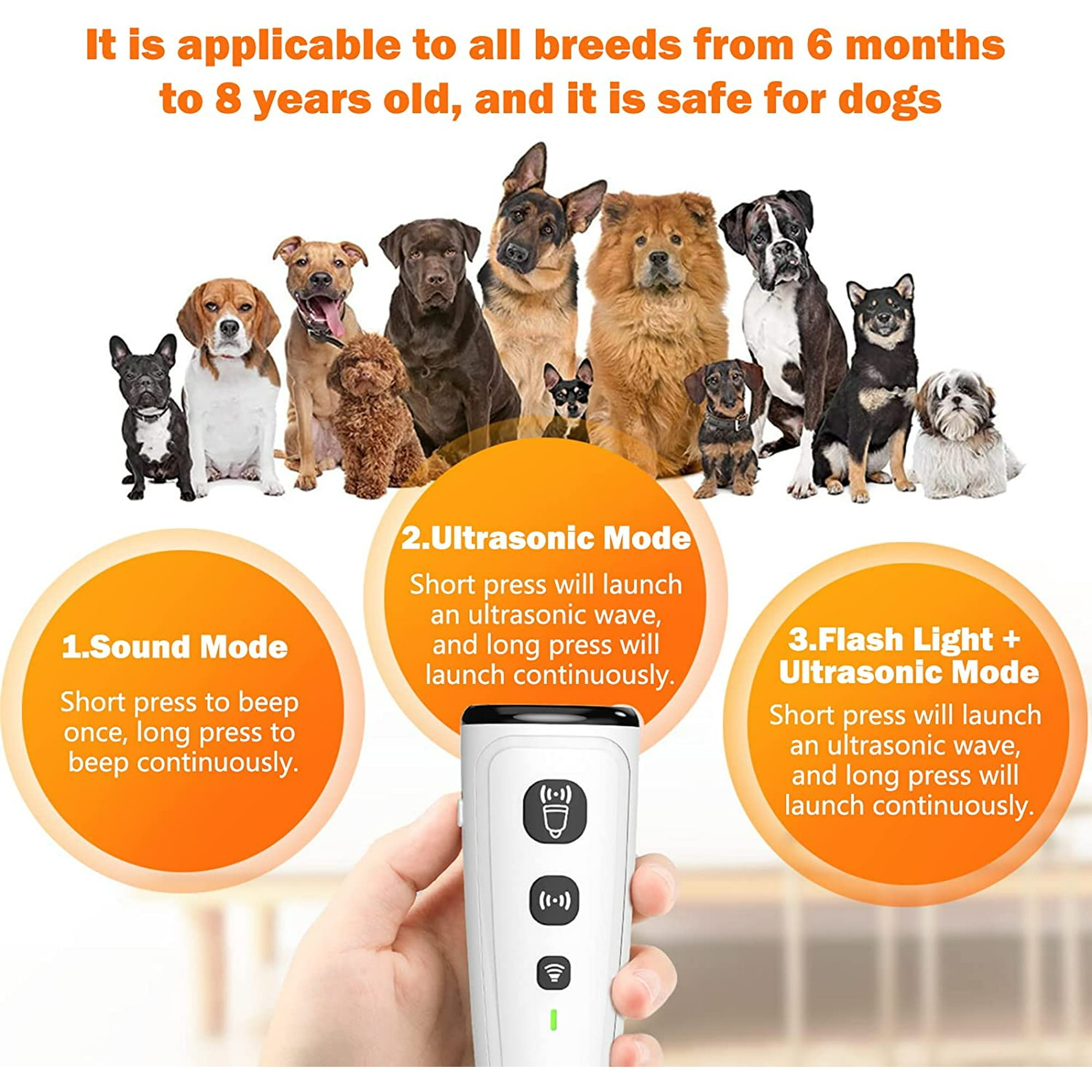 SHENMO Dog Barking Control Device Anti Barking Device Ultrasonic Dog Barking Deterrent with Training Deterrent Modes Dog Whistle to Stop Barking