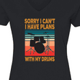 thumbnail image 4 of Inktastic Drummer Funny Retro Plans With My Drums Women's V-Neck T-Shirt, 4 of 5