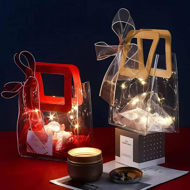 Trianu Pcs Plastic Gift Bags with Handles, Transparent Gift Wrap