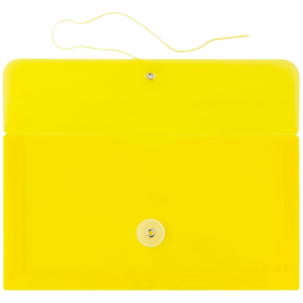 JAM Paper Plastic Envelopes with Button & String Tie Closure, #10 Business Booklet, 5 1/4 x 10, Yellow, 3/pack