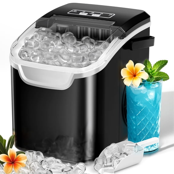 Auseo Countertop Ice Maker, 2 Sizes of Bullet Ice, 26Lbs/24H, 8 Ice Cubes in 6 Mins, Portable Ice Machine with Self-Cleaning for Home/Party/Travel/Camping (Black)