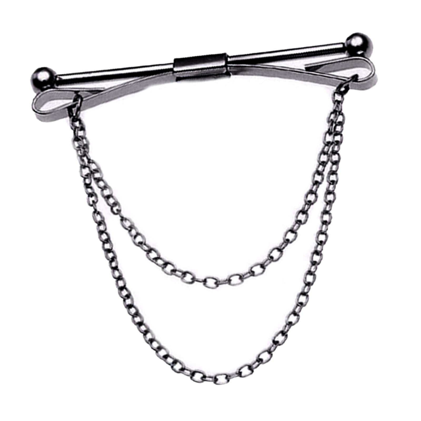 Classic Mens Shirt Collar Bar Pin with Chain Cravat Clasps Jewelry
