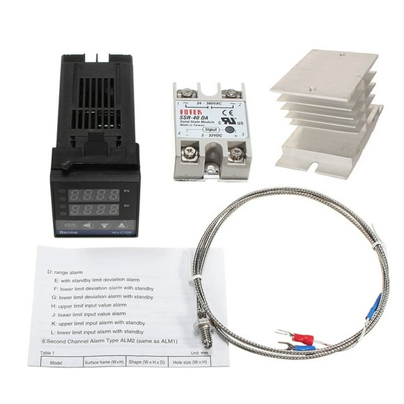 REX-C100FK02-V*AN Contrôleur de Température Intelligent Sortie SSR + SSR-40 DA + Sonde K Thermocouple + Dissipateur Thermique
