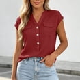 thumbnail image 6 of hoksml Women's Cap Sleeve Blouse, V Neck Henley Casual Shirt with Pockets, Loose Fit Work Tops for Office Daily Wear, 6 of 6