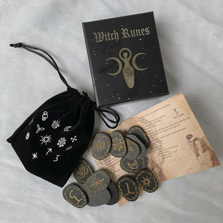 Wood Runes Stone Set Witches Rune Set 14 PCS Engraved Rune Symbol