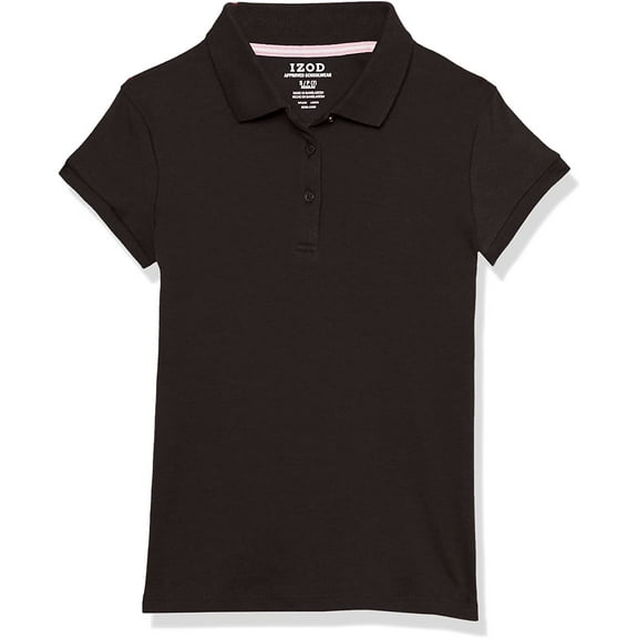 IZOD BLACK Girls' School Uniform Short Sleeve Interlock Polo Shirt, US 6X