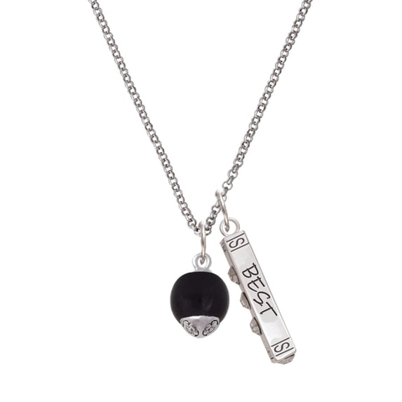Delight Jewelry 12mm Black Roller Glass Spinner Silvertone Best Friends Forever Bar Charm Necklace, 23"