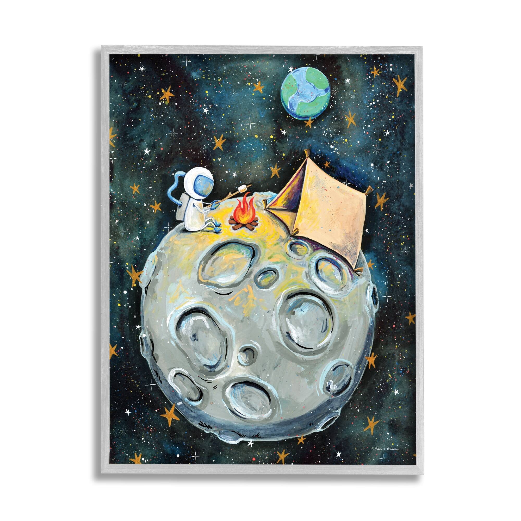 Stupell Industries Astronaut Camping Moon Whimsical Stars Outer Space Framed Wall Art, 16 x 20, Design by Rachel Nieman