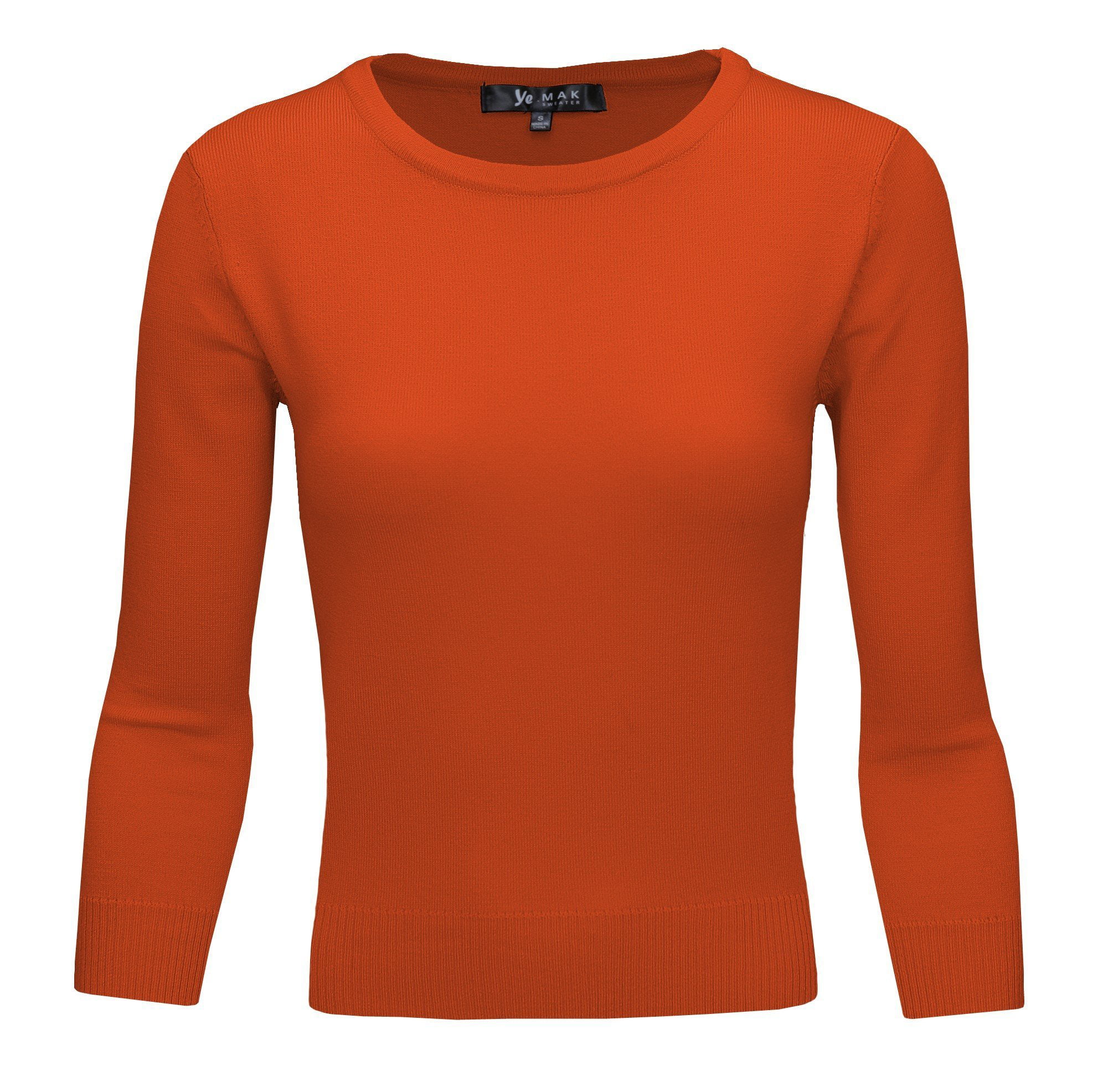 YEMAK Women's 3/4 Sleeve Crewneck Lightweight Basic Casual knit Pullover Sweater MK3636-DOR-M