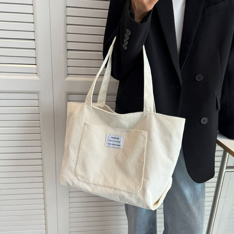 keusn letter patch decor corduroy shopper bag womens shoulder bags ladies  handbag student bag
