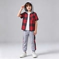 thumbnail image 5 of Agkizg Toddler Boys Clothing Set 2 Piece Outfit Short Sleeve Hooded Plaid Top Pants Set, 5 of 7