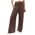 thumbnail image 2 of Baqcunre Linen Pants Linen Pants For Women High Waisted Wide Leg Loose Fit Palazzo Pants Beach Trendy Trouses With Pockets Womens Sweatpants Women'S Pants Brown S, 2 of 4