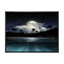 Designart 'Green Beach Under Tropical Full Moon' Modern Framed Canvas Wall Art Print