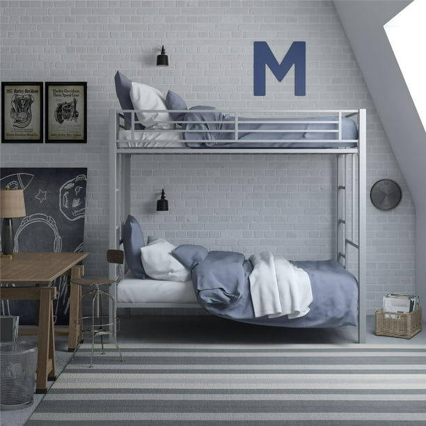 Your Zone Jillette Twin over Twin Metal Bunk Bed, Silver