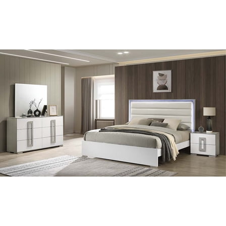 Olivia Contemporary Style King 4PC Bedroom set Made with wood in White