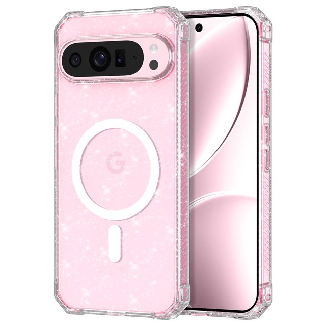 Funda magnética transparente con purpurina para Google Pixel 9 Pro XL de Casehas