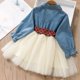 thumbnail image 2 of Vestido de moda para niñas de primavera y otoño, linda falda de malla de costura de vaquero + conjunto de cinturón de punta de onda desmontable, 2 of 6