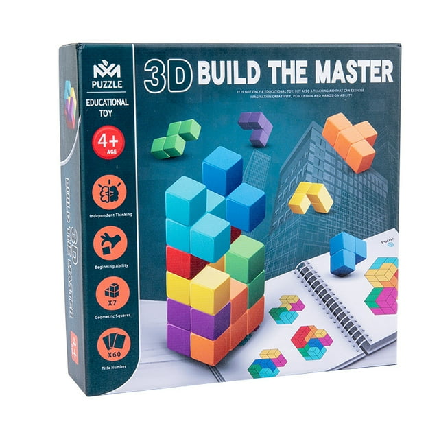 Puzzle 3D Soma Cube de madera con 100 tarjetas de desafío para niños