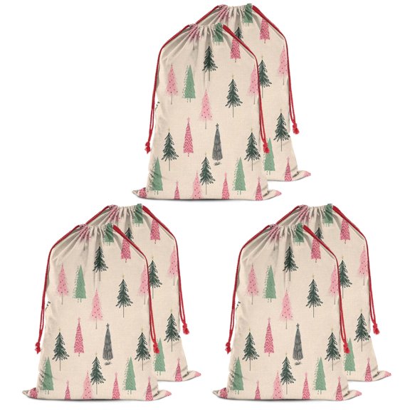 Christmas Bags Drawstring,Beige Christmas Tree Pattern Large Xmas Christmas Gift Bags,Reusable for Xmas and New Year Party Favors and Supplies,27.6" X 19.7"