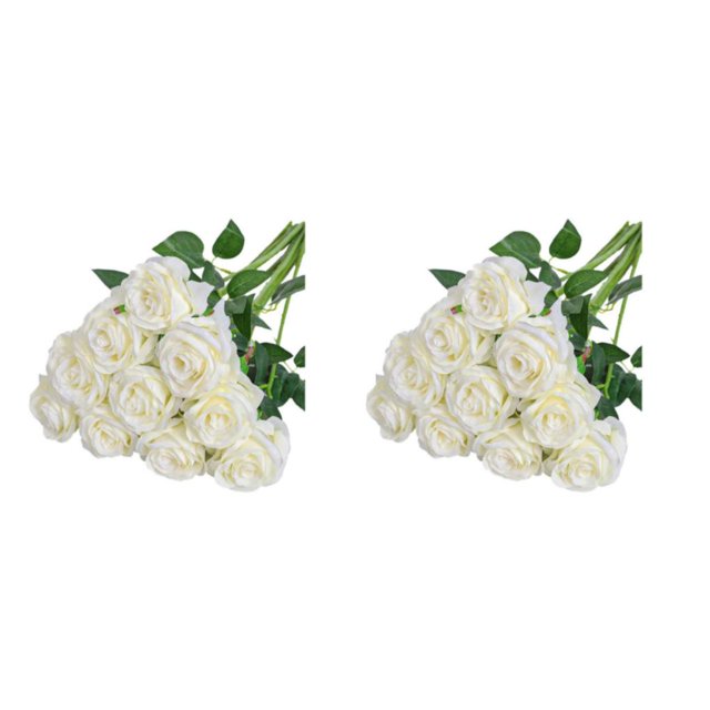 Flores Artificiales Falso Ligero Matsuzay 10 UNIDS Tallo Largo Arreglo de Ramo de Rosas Blanco 2piezas