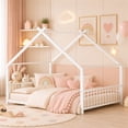 thumbnail image 3 of SESSLIFE Montessori Floor Bed, Full Size Toddler Floor Bed with Roof and Guardrail, House-Shaped Design, No Box Spring Needed, Toddler Bed Frame for Kids, White, 3 of 10