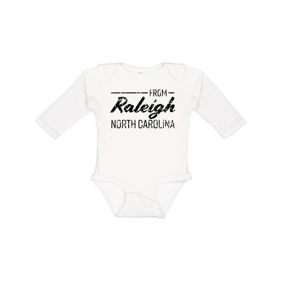 Inktastic From Raleigh North Carolina in Black Distressed Text Boys or Girls Long Sleeve Baby Bodysuit