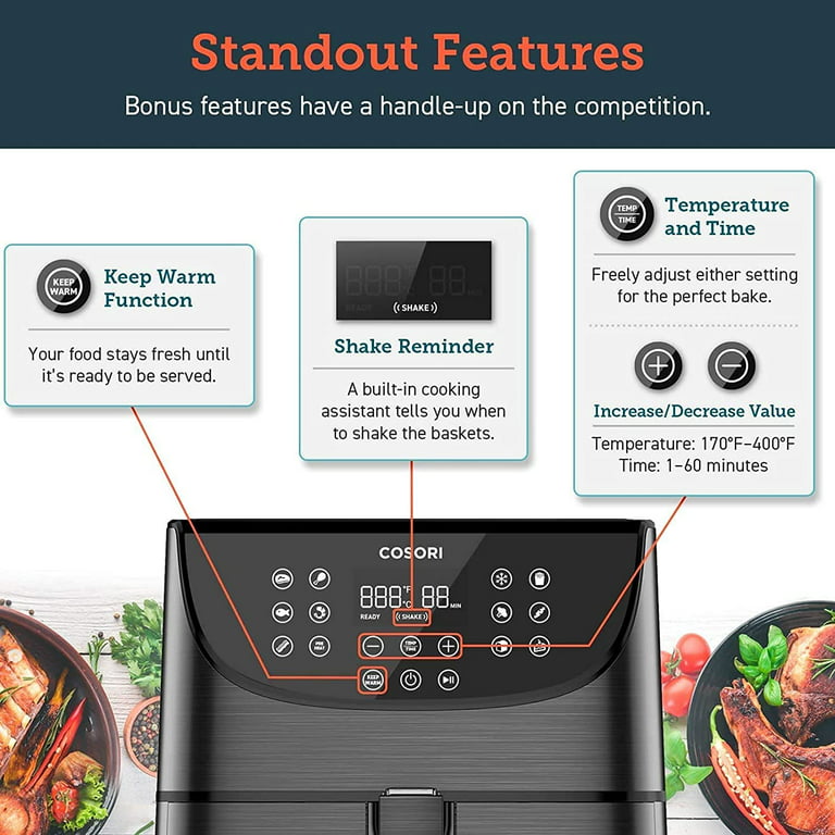 Pro Air Fryer Oven Combo, 5.8QT Max Xl Large Cooker with 300+ Recipes,  One-Touch Screen with 11 Presets and Shake Reminder, Nonstick and  Dishwasher-Safe Detachable Square Basket, Black 