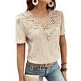 thumbnail image 4 of Women'S Short Sleeve Tunic Tank Tops Casual Lace Shirt Blouses Skin Color L, 4 of 9