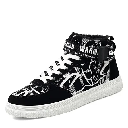 

Yishow-AA Trendy High Sports Sneakers Graffiti Pattern Plush Inner Lace Up Skate Shoes Women‘s Footwear
