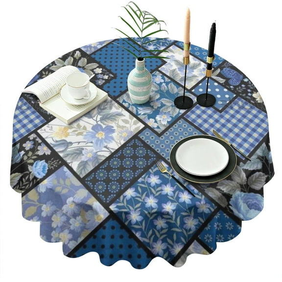 Pioneer Flower Floral Print Pattern Round Tablecloth 60"x60",Wrinkle Wipeable Table Cloth for Kitchen Dining Room Picnic Patio Party
