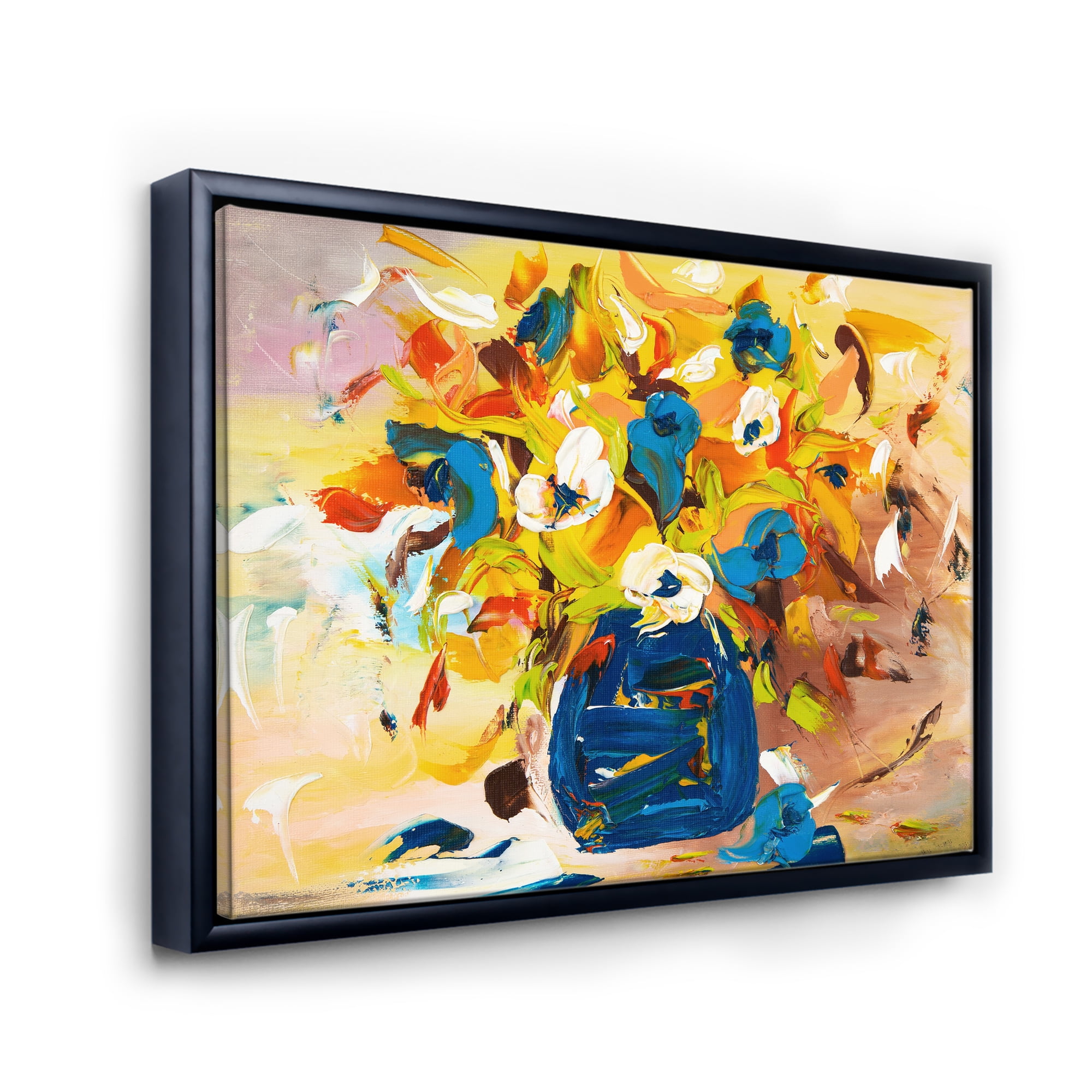 Designart 'A VIbrant Flower Bouquet In Blue and Yellow' Traditional Framed Canvas Wall Art Print