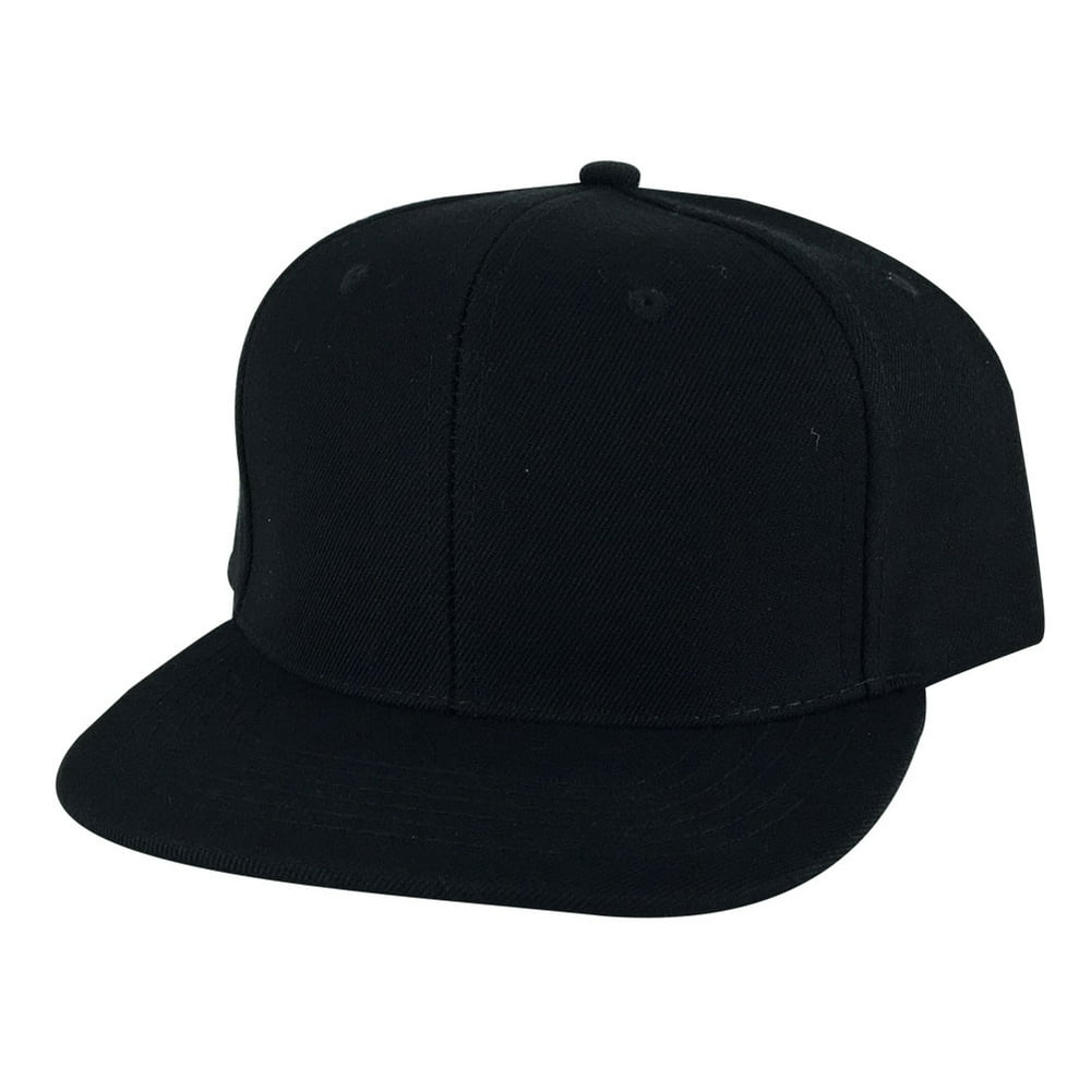 Plain Flat Brim Wool Skateboard Snapback Hat Cap by CapRobot - Black ...