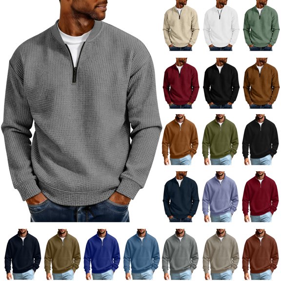Bovxnpu Long Sleeve Shirts for Men Pullover Tee, Men's Long Sleeve Knit Zip Up Trendy Casual Casual Comfy Tops