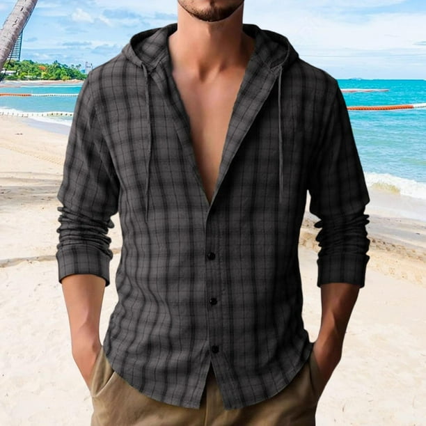 pstuiky Camisas de manga larga abrigadas para hombre, Camisa de manga larga a cuadros con botones para hombre, chaqueta informal y moderna con solapa. Camisa de manga larga para hombre. xxxl