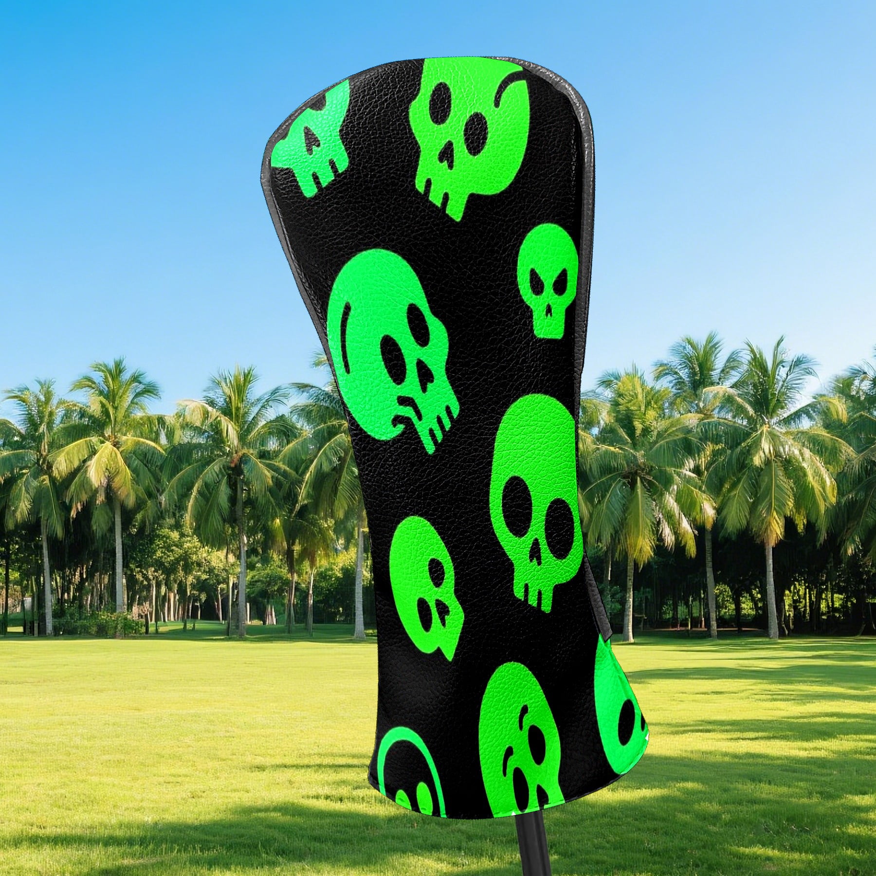 Golf Club Covers, Green Skeleton Premium PU Leather Driver Hybrid Putter Head Covers with Velvet Lining, Waterproof Golf Gifts for Men Women