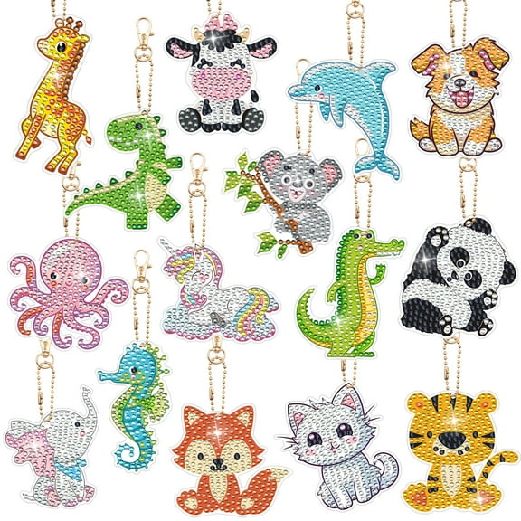 15 Pcs Diamond Painting Keychains Animal Diamond Art Ornaments Key Rings DIY 5D Art Pedants for Beginners Birthday Crafting Home Party Decor