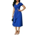 thumbnail image 3 of Dnzceghtig HEVIRGO Vestido de Fiesta A Media Pierna Ajustado con Cuello en V y Manga Corta para Mujer, Talla Grande, Negro XXL, 3 of 5