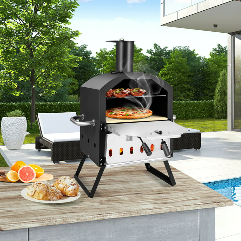 Outdoor Pizza Maker Stainless Steel Wood Pellet Pizza Oven w Accessories  Silver