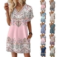 thumbnail image 4 of Women's Floral Print V-Neck Short Sleeve Casual Dress with Pocket, Pullover Summer Dress, Comfortable Loose Fit, Fashionable Ladies Clothing,White,XL, 4 of 8