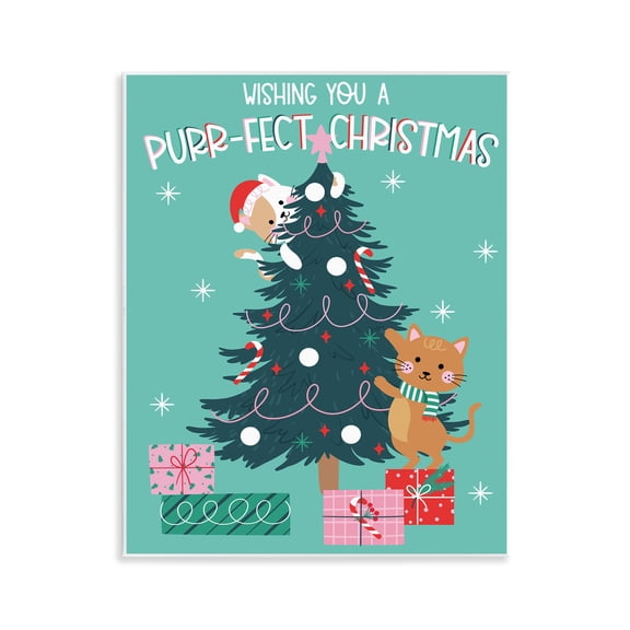 Stupell Industries Purr-Fect Christmas Tree Holiday Painting Unframed Art Print Wall Art, 11 x 14