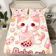 thumbnail image 2 of jejeloiu Cartoon Pet Cat Twin Sheet Sets,Boba Bubble Tea Twin Fitted Sheet,Kawaii Kitten Flat Sheet For Children,Ultra Soft Home Decor,3 Pieces, 2 of 7