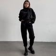 thumbnail image 2 of 2 Pcs/Set Women Top Pants Set Stand Collar Long Sleeve Elastic Cuff Sweatshirt Drawstring Stretchy High Waist Ankle-banded Trousers Sport Fitness Tracksuit, 2 of 7